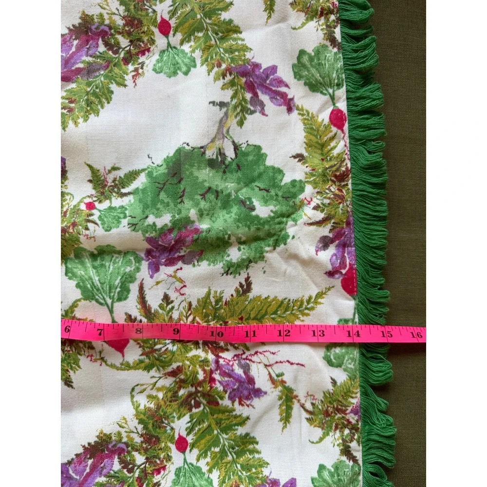 Nishat Botanical‎ Table Runner Radish Fern Green Fringe Reversible 56x14 Boho